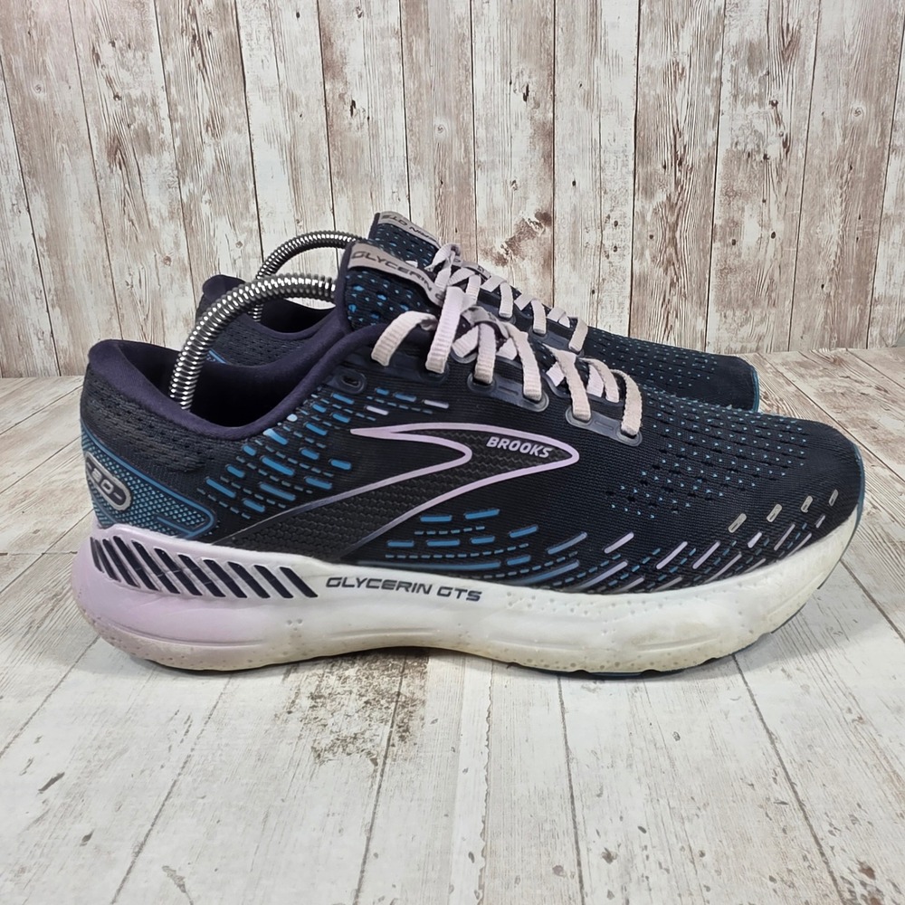 Brooks Glycerin GTS 20 Womens 10.5 Wide D Navy Lilac Running Shoes 1203701D499